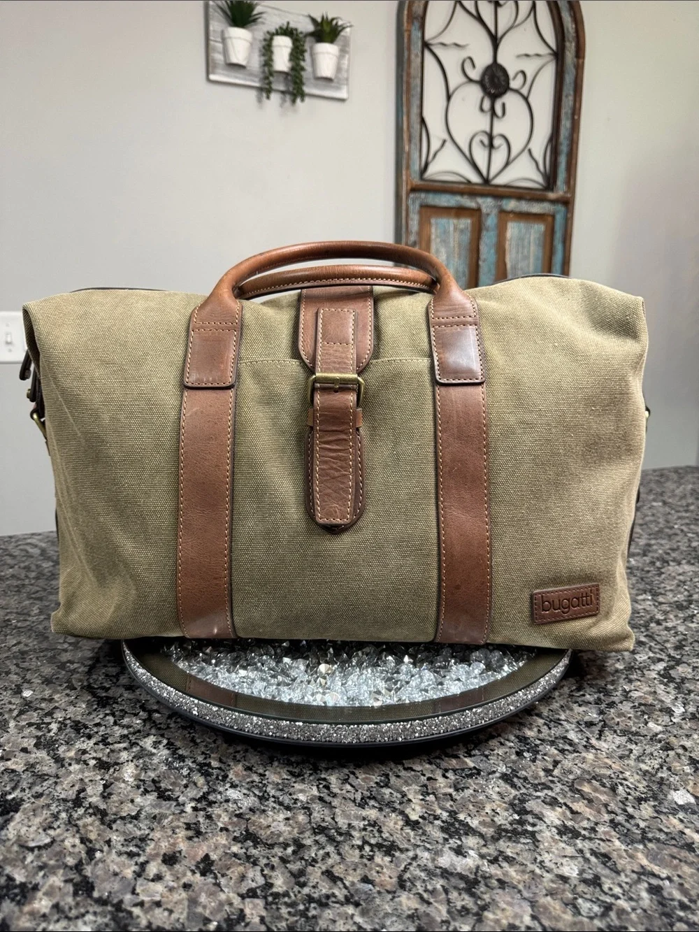 Bugatti capetown heavy Canvas Duffel with Brown Leather Trim NWOT